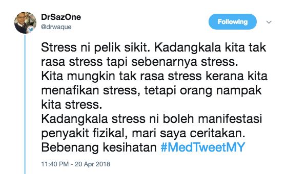 kita nampak happy dan tak stress, tapi rupanya kita tengah stress. doktor ni jelaskan kenapa. 