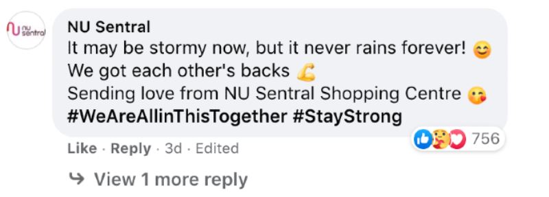 a shopping mall in kl took to social media to cheer on other malls!