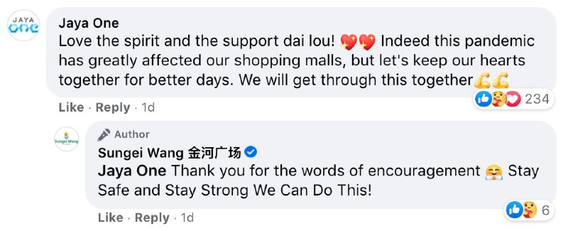 a shopping mall in kl took to social media to cheer on other malls!