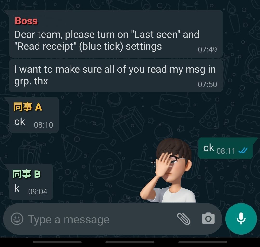 boss demands employees to turn on “last seen” & “blue tick”