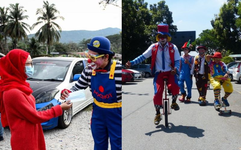 ingatkan pengunjung patuh sop, gelagat badut di bazar ramadan meriah suasana