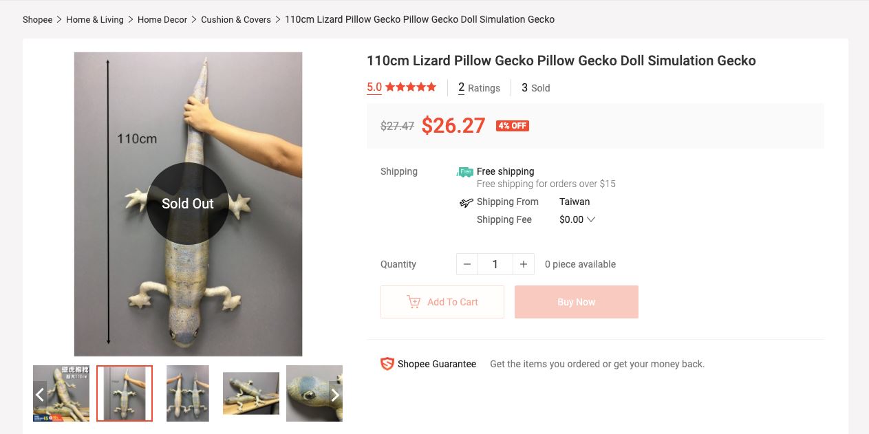 nampak macam betul, bantal cicak ini laris dijual atas talian