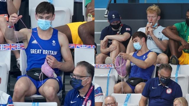 atlet terjun britain, tom daley curi tumpuan netizen apabila dilihat sedang mengait