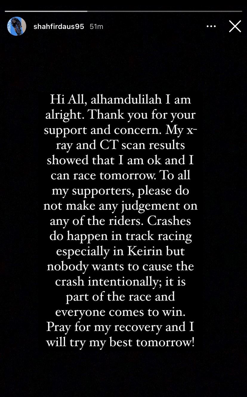 大马选手沙费道斯伤后发动态：感谢大家支持和关心