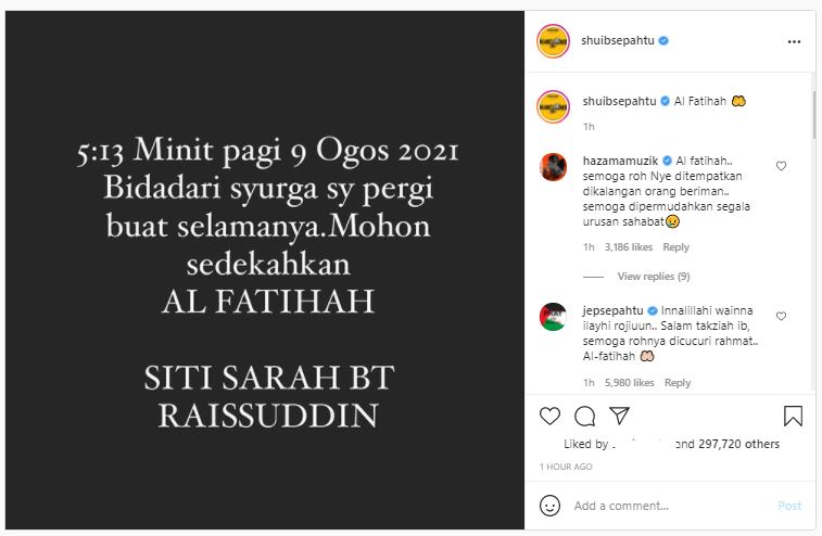 ‘‘bidadari syurga saya pergi buat selamanya..’’, siti sarah meninggal dunia 