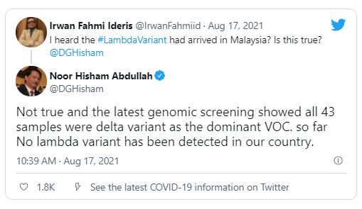 tiada varian lambda dikesan muncul di malaysia setakat ini