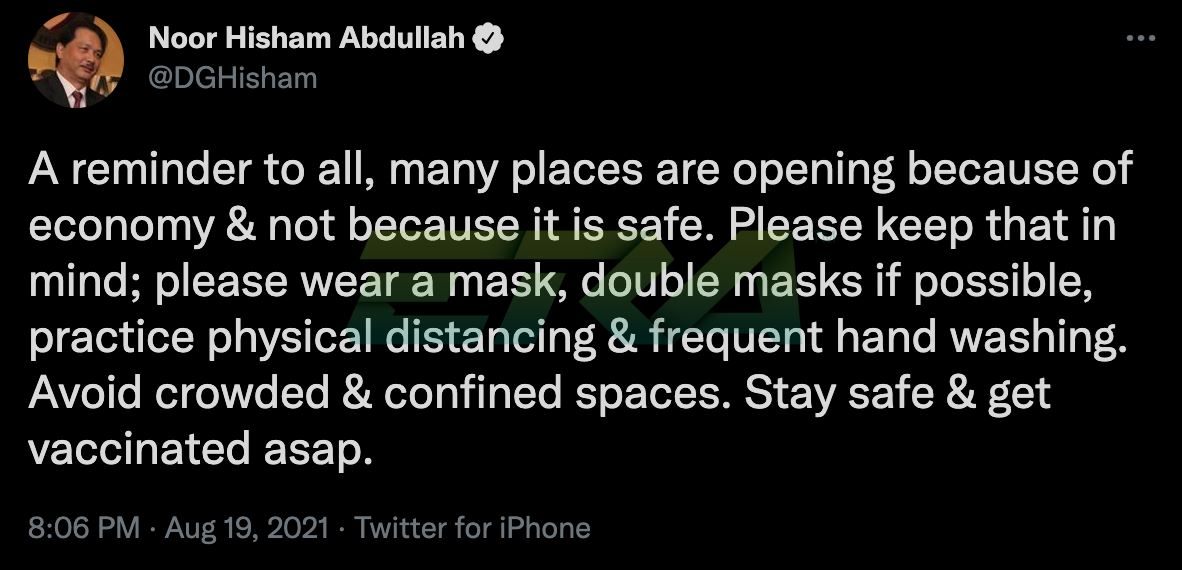 kemudahan individu lengkap vaksin, dr noor hisham nasihat orang ramai sentiasa jaga sop