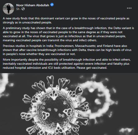 bukan je senang merebak, varian delta boleh membiak dalam hidung