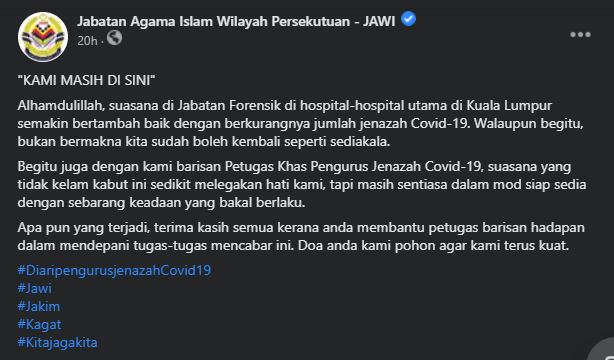 jenazah pesakit covid-19 di kuala lumpur berkurangan