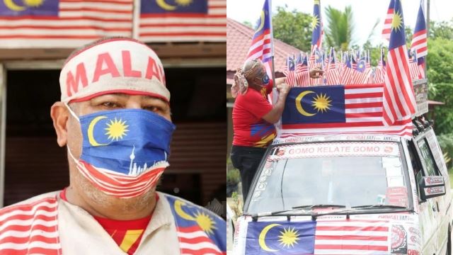 sering kumpul bendera terpakai, bekas tentera pamer semangat patriotik hias rumah dengan jalur gemilang