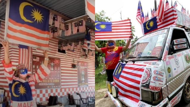 sering kumpul bendera terpakai, bekas tentera pamer semangat patriotik hias rumah dengan jalur gemilang