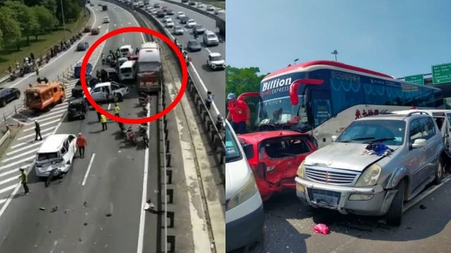 [video] bas ekspres rempuh 10 kenderaan lain didakwa hilang kawalan, mangsa cedera dirawat di hospital