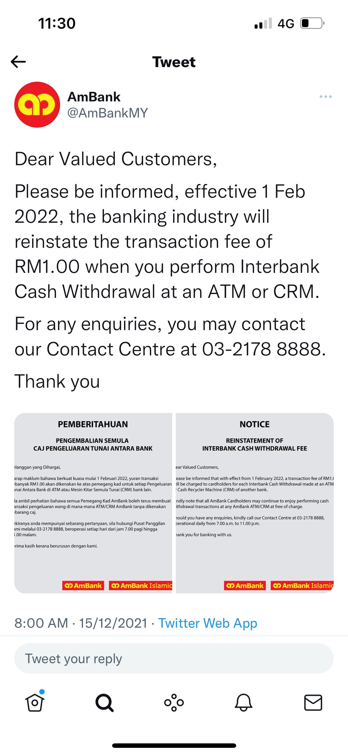 caj rm1 di atm antara bank kembali
