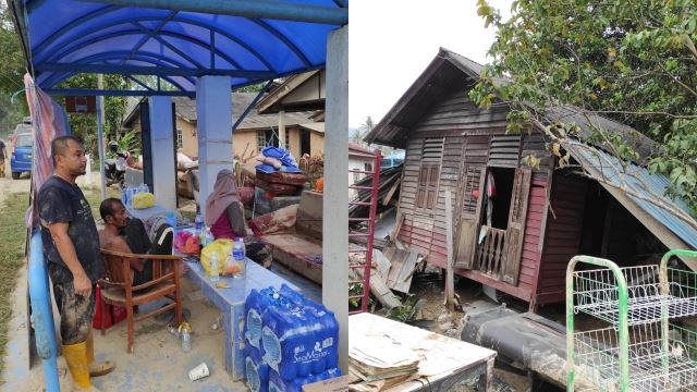 mangsa banjir reda rumah musnah di sungai lui, pondok bas jadi tempat berteduh sementara