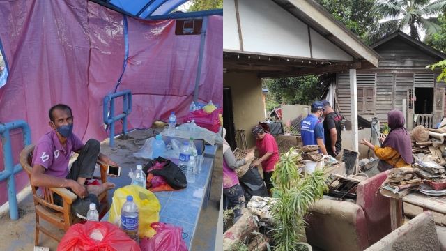 mangsa banjir reda rumah musnah di sungai lui, pondok bas jadi tempat berteduh sementara