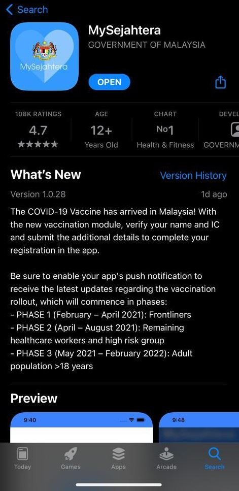 ni cara-cara nak daftar untuk dapatkan vaksin covid-19 melalui aplikasi mysejahtera