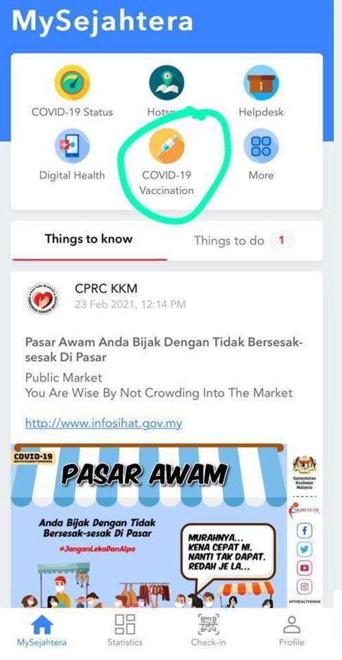 ni cara-cara nak daftar untuk dapatkan vaksin covid-19 melalui aplikasi mysejahtera