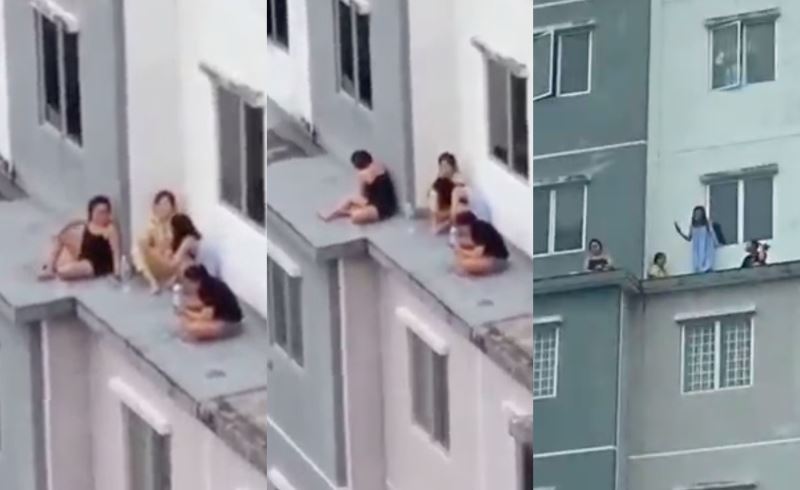 five women in johor caught lepak-ing on an apartment ledge during mco
