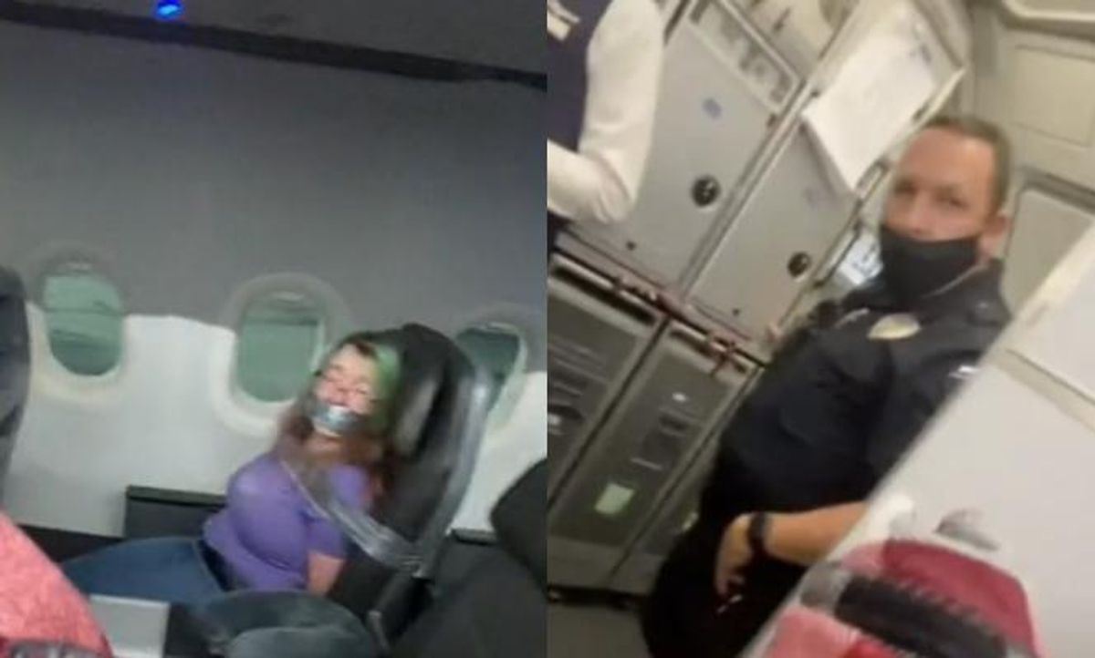woman duct-taped to airplane seat after trying to open door mid-flight