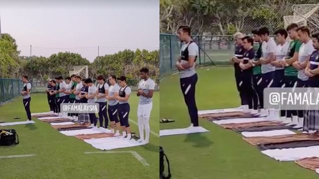 skuad harimau malaya tunai solat berjemaah di tepi padang sebelum mula latihan