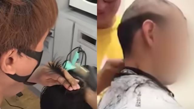 [video] akibat degil sering keluar rumah, anak lelaki didenda ibu potong rambut gaya separa botak