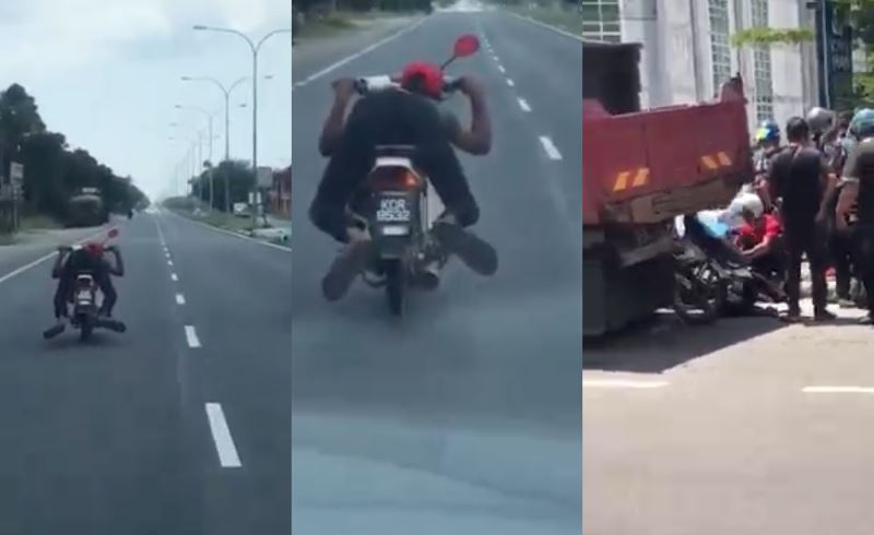 motorcyclist rides “superman” style, collides with a lorry in kelantan