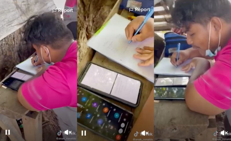 delivery rider gets netizens’ support for attending online class while at work!