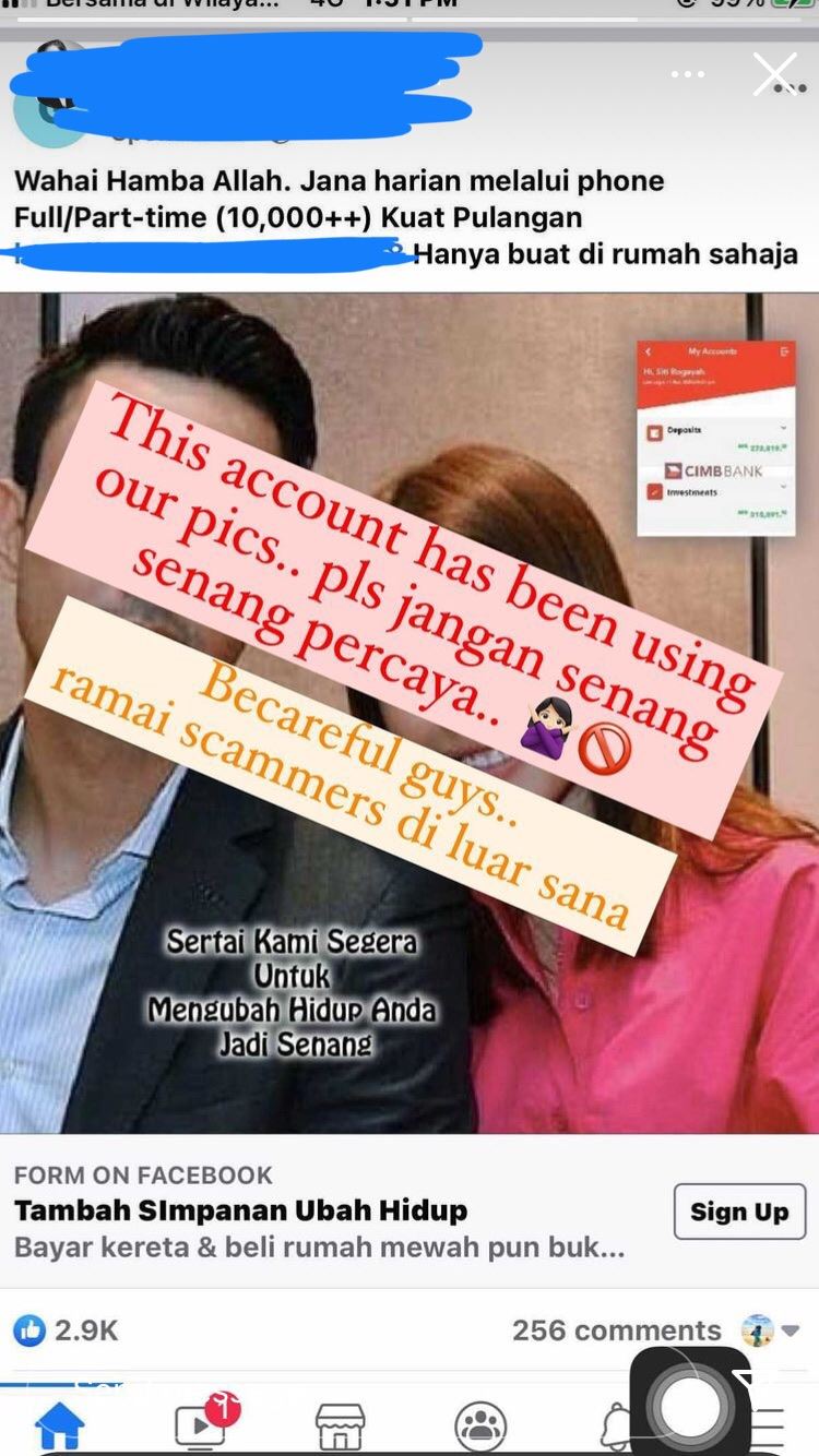 scammer ‘kantoi’ guna gambar zahirah macwilson oleh tuan empunya badan sendiri