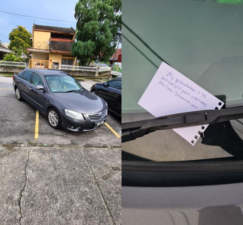 this m’sian left a “kind note” on a stranger’s car that parked out of the lines