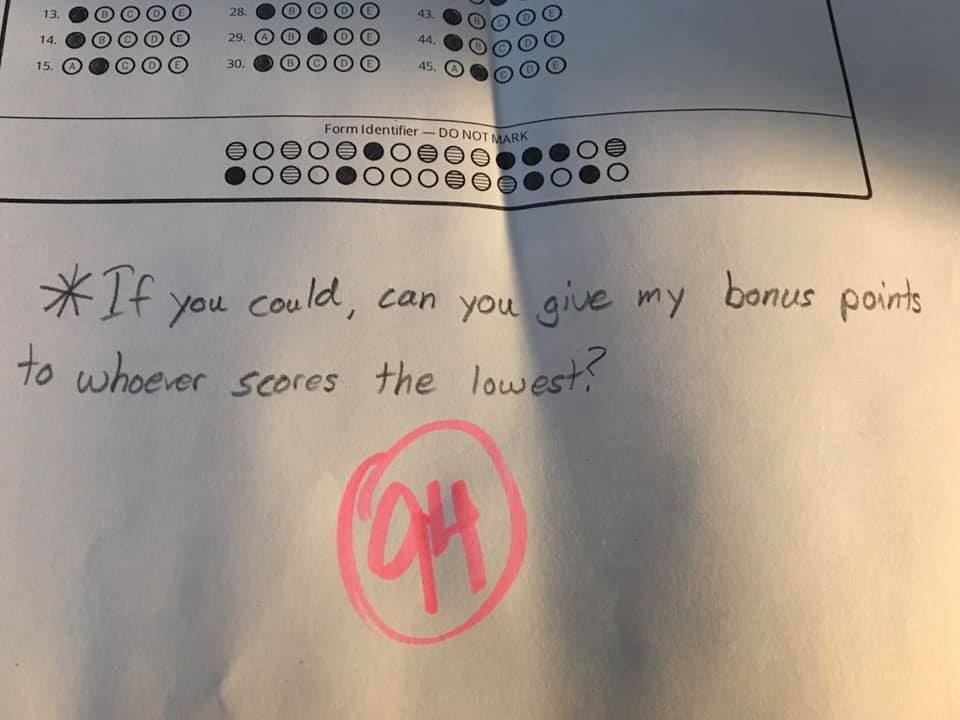 straight-a student offers to donate points to lowest scoring student