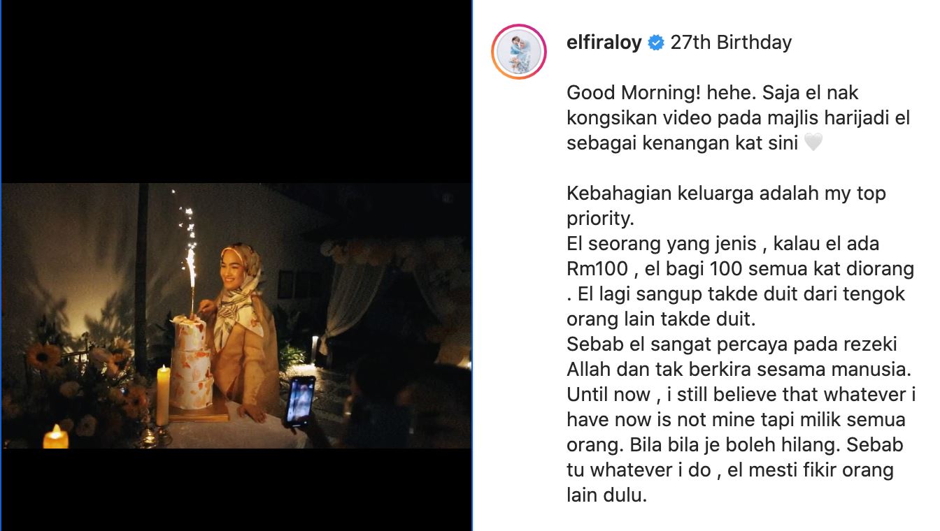 elfira loy pentingkan kebahagiaan keluarga, suka kongsi rezeki bersama - “percaya pada rezeki allah”