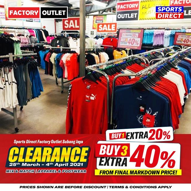 diskaun ekstra 40% untuk produk nike, puma, adidas & under armour di jualan penghabisan stok sports direct factory outlet