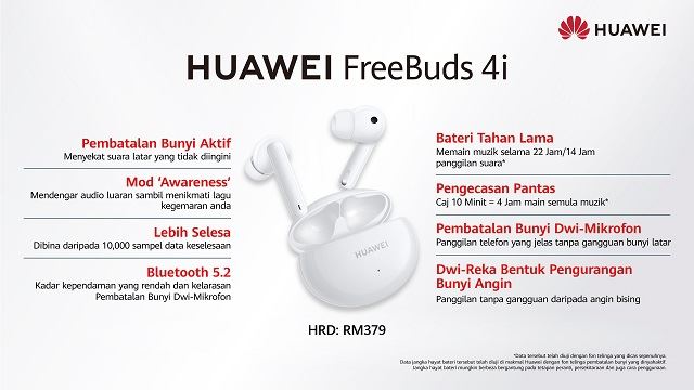 datang dengan ciri terbaik, harga huawei freebuds 4i ni memang tak masuk akal