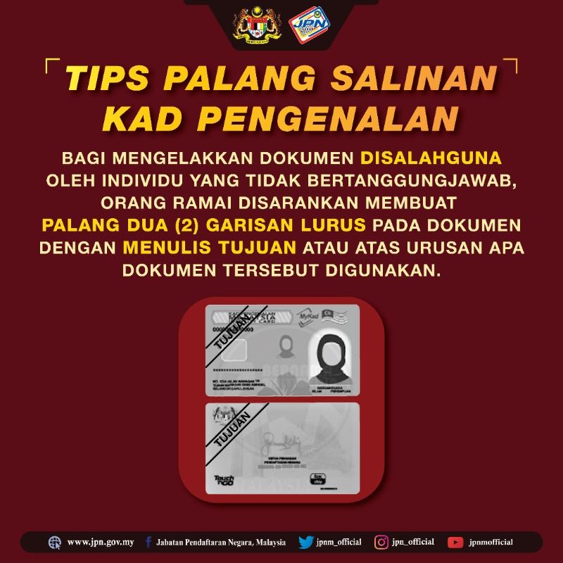 elak salah guna, amalkan buat palang pada salinan ic