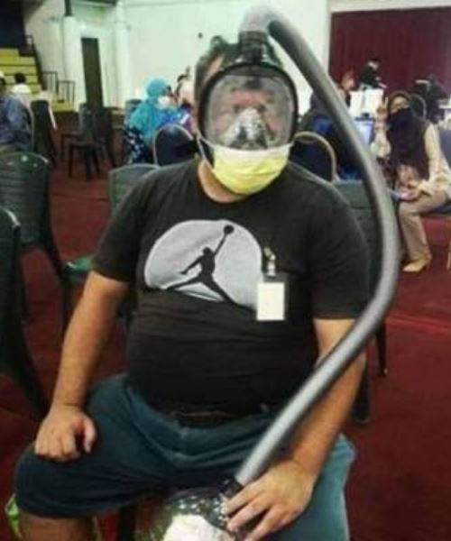 covid-19: lelaki tarik perhatian pakai alat pernafasan buatan sendiri