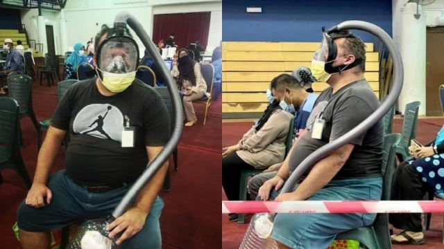 mahu elak covid-19, lelaki undang perhatian pakai alat pernafasan buatan sendiri