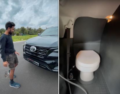 pemilik kereta ini bina tandas duduk siap paip dalam fortuner miliknya