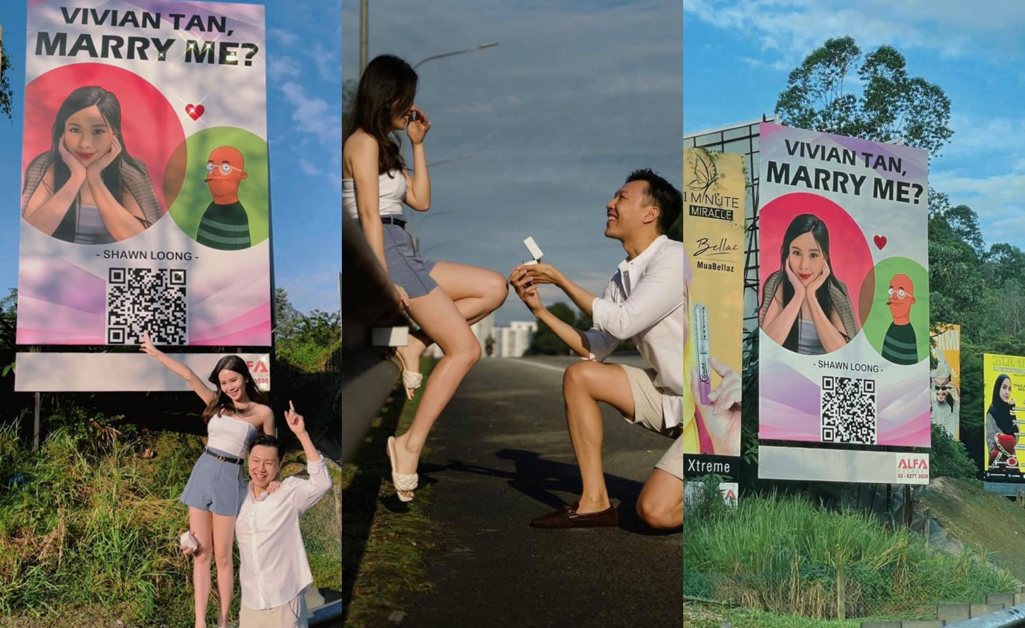 malaysian man proposes to his girlfriend through highway billboard!