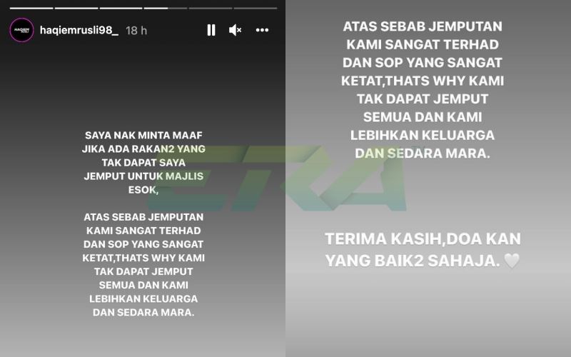 haqiem rusli mohon maaf tak dapat jemput semua pihak ke majlis perkahwinan, “jemputan terhad dan sop pun ketat”