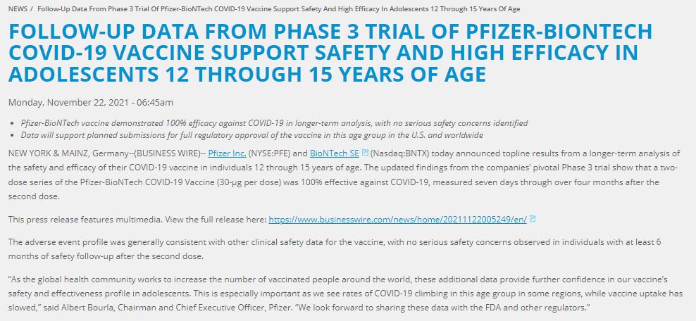 vaksin pfizer remaja berkesan 100 peratus lepas 4 bulan dos kedua