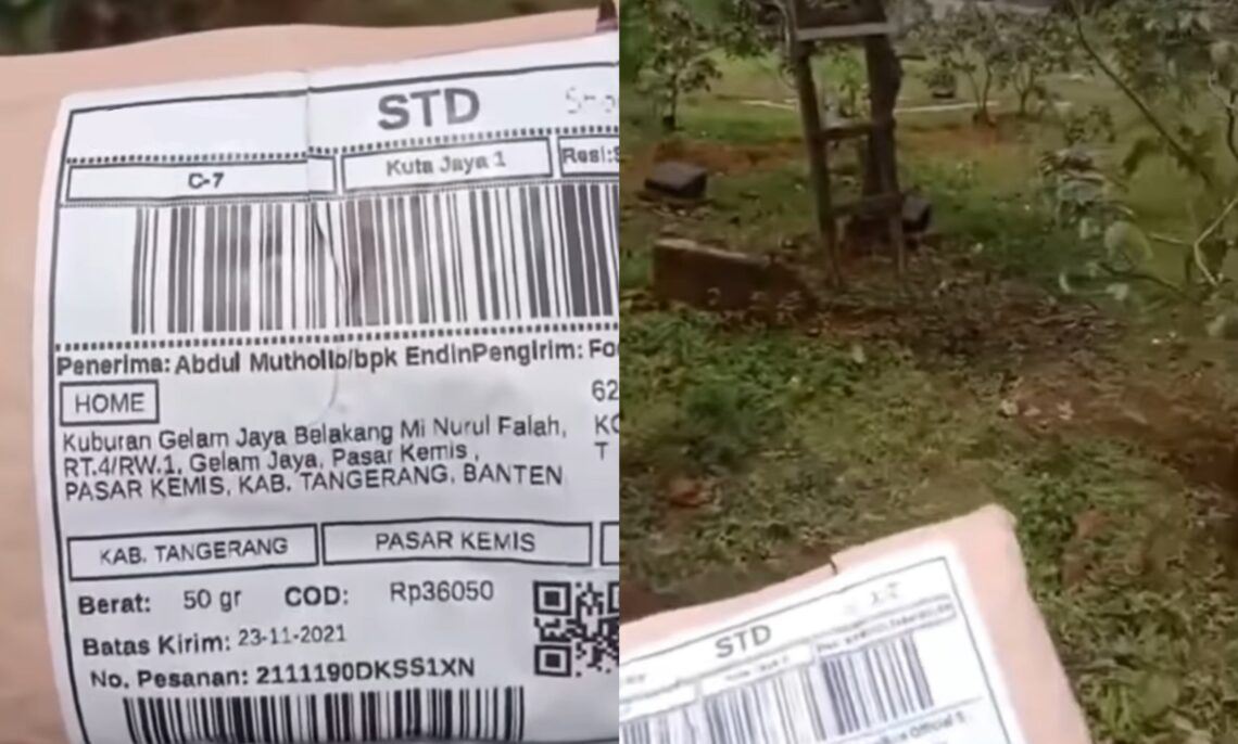 penghantar barang terkejut alamat penerima di tanah kubur