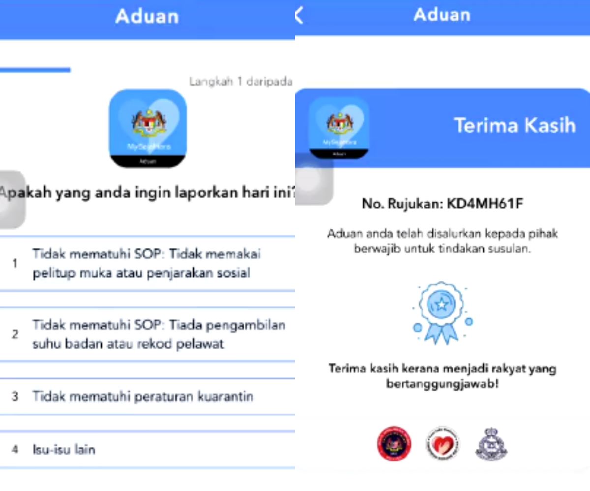 nampak ada orang langgar sop? lapor je di mysejahtera!