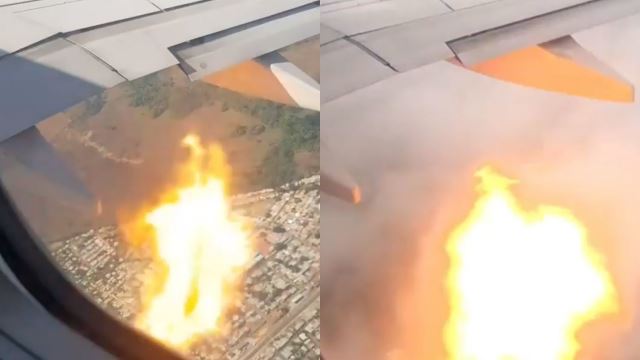 [video] akibat terlanggar seekor burung, enjin pesawat terbakar ketika berlepas