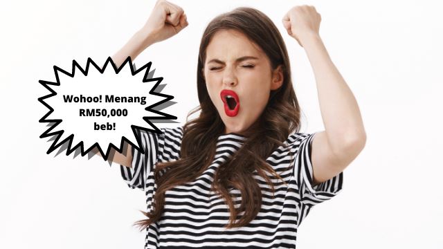 wanita happy menang hadiah Mesra-Visa Kasih Bonanza