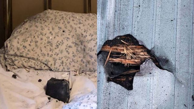 wanita hampir ditimpa meteorit jatuh dari bumbung rumah ketika nyenyak tidur