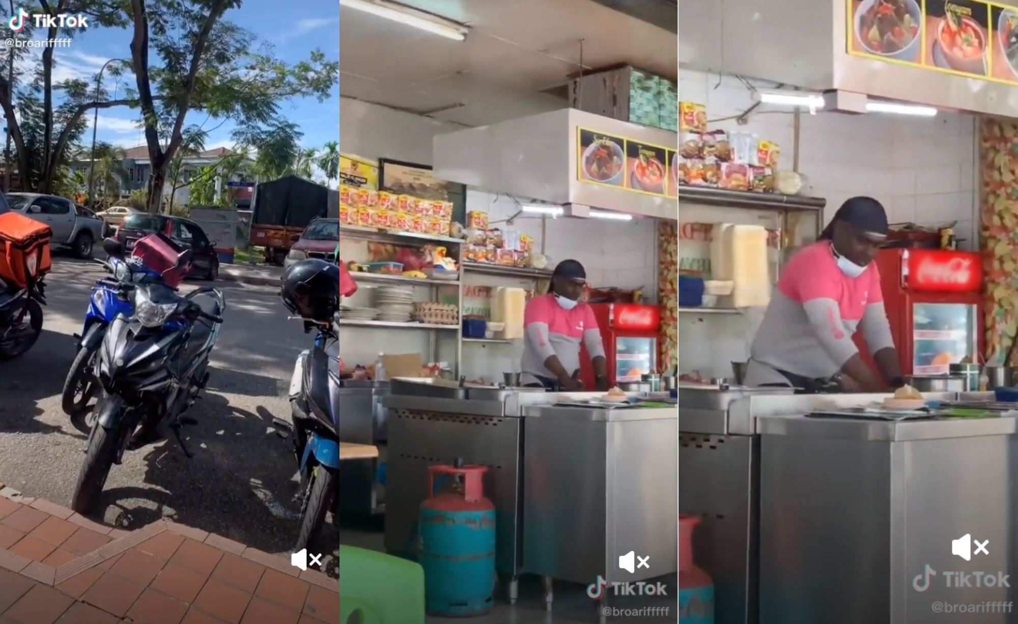 delivery rider in selayang seen flipping roti canai as he waited his orders to be ready