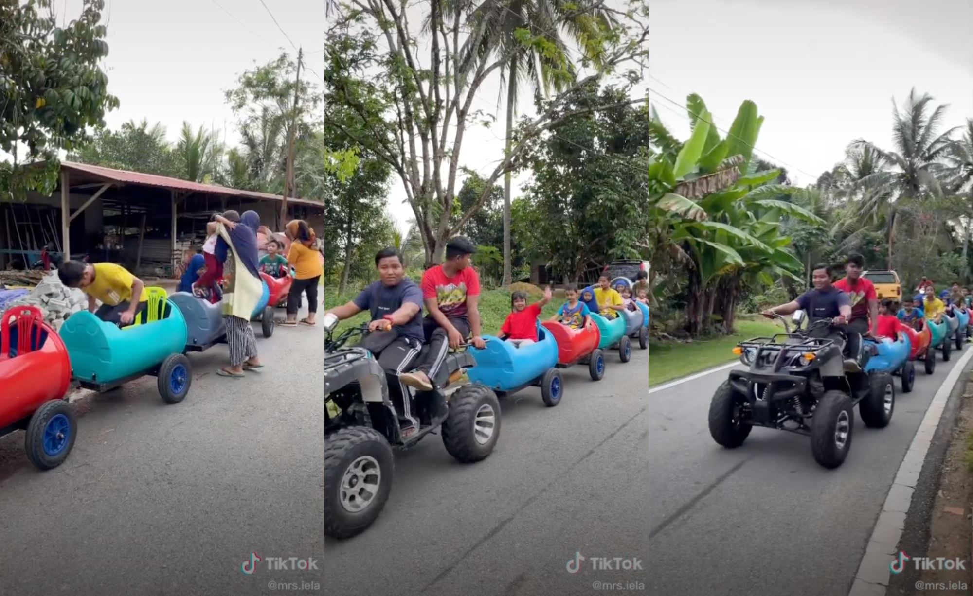 negeri sembilan man upcycles water container into mini train for the kids in his village