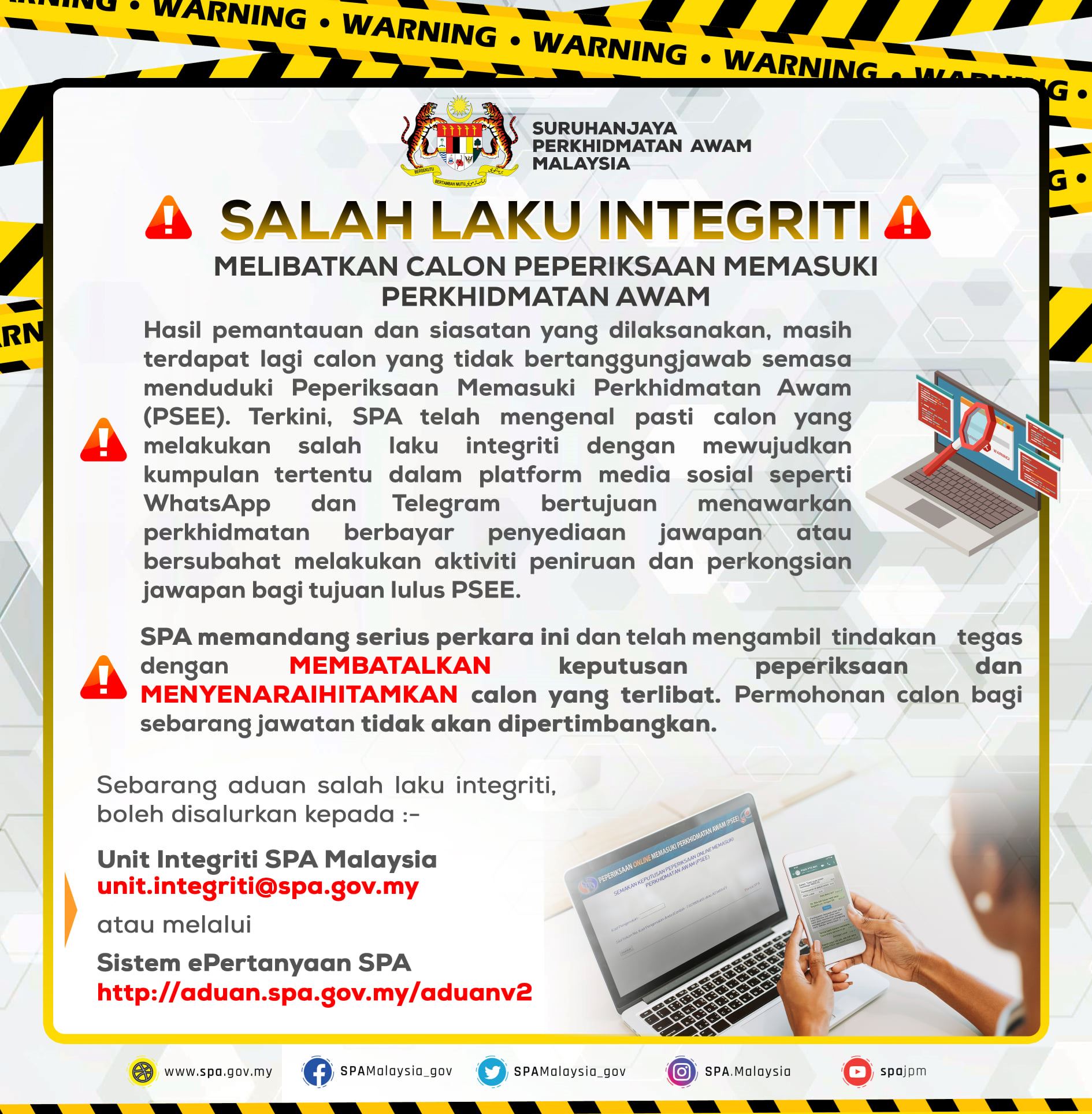 wujud group whatsapp kongsi jawapan, spa blacklist calon menipu exam online