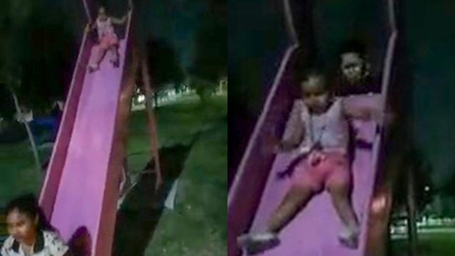 [video] wanita terkejut nampak kelibat lembaga tolak anak seronok main gelongsor