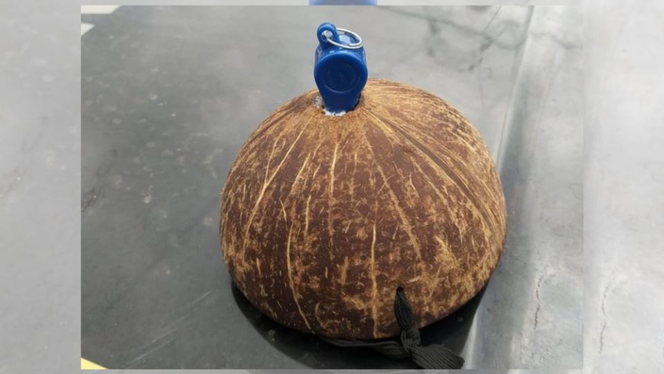 indonesian man uses coconut shell as face mask because it’s “easier to breathe”